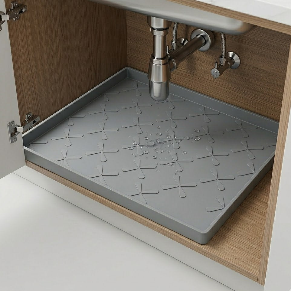 Brisyvo Premium Silicone Under Sink Liner - Waterproof Cabinet Protector Tray with 3/4" Raised Edge - Heavy Duty Kitchen Sink Mat for Leaks, Spills & Organization - Eco-Friendly Material