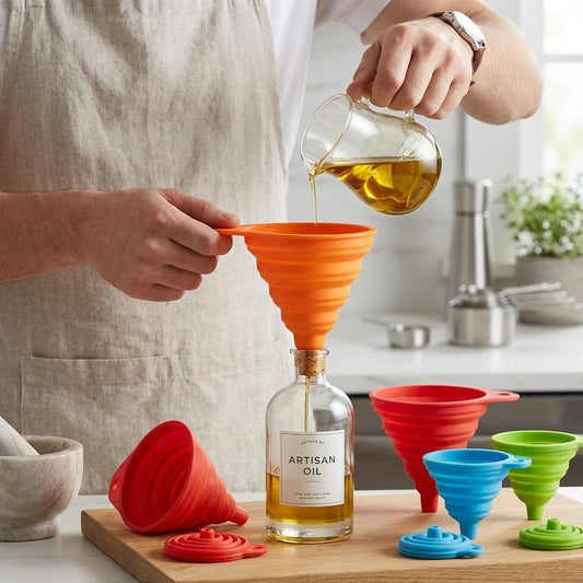 Brisyvo Collapsible Silicone Funnels for Kitchen Use - Food Grade Flexible Kitchen Funnel Set for Filling Bottles, Liquid, Powder Transfer - Space Saving & Dishwasher Safe, Multi-Colors