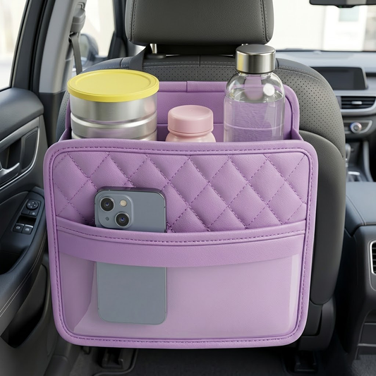 Brisyvo Car Backseat Organizer, PU Leather Car Seat Back Storage Bag with Multiple Pockets, Hanging Kick Mats Protector for Travel and Kids Accessories