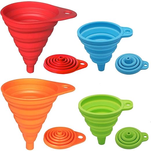 Brisyvo Collapsible Silicone Funnels for Kitchen Use - Food Grade Flexible Kitchen Funnel Set for Filling Bottles, Liquid, Powder Transfer - Space Saving & Dishwasher Safe, Multi-Colors