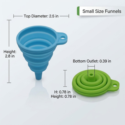 Brisyvo Collapsible Silicone Funnels for Kitchen Use - Food Grade Flexible Kitchen Funnel Set for Filling Bottles, Liquid, Powder Transfer - Space Saving & Dishwasher Safe, Multi-Colors