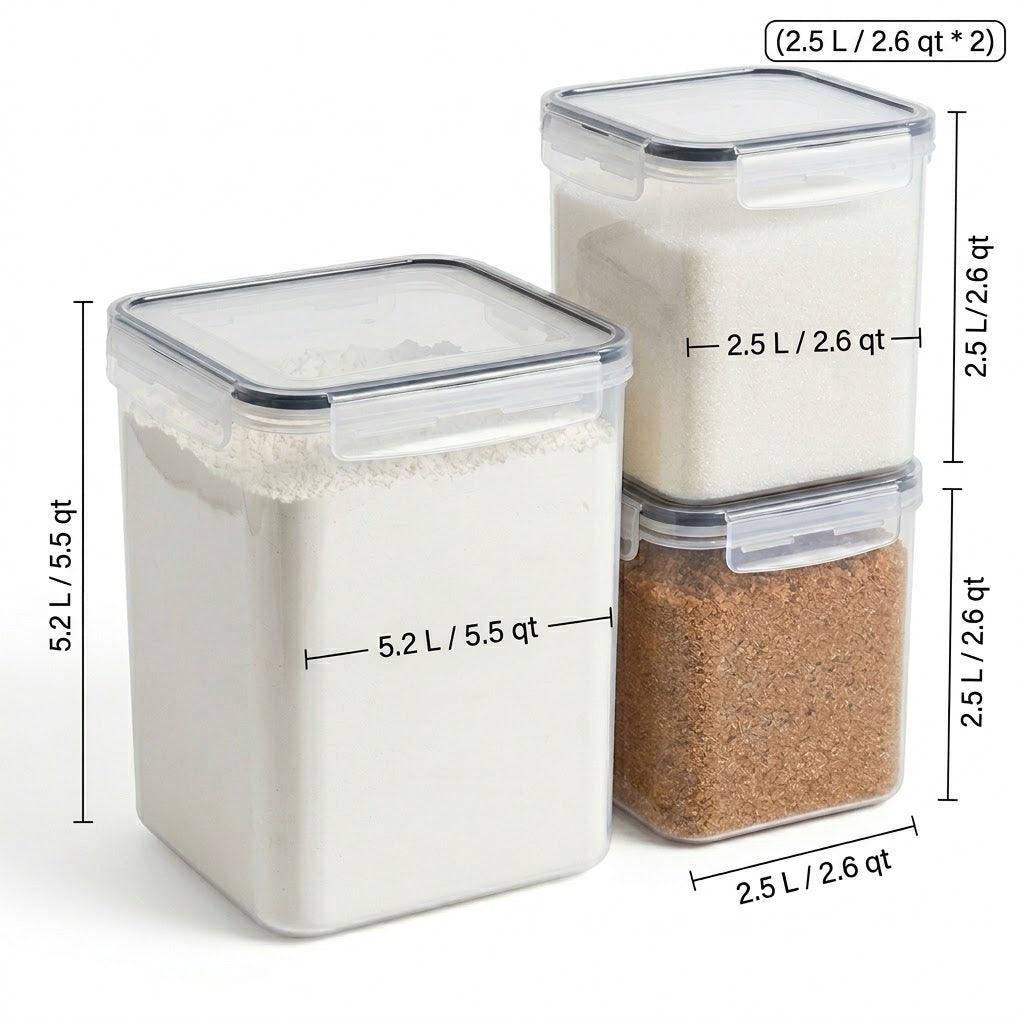 brisyvo Premium Airtight Canister Set Professional Flour & Sugar Storage Solutions Modular Pantry Organization System 100% Leak-Proof & BPA-Free