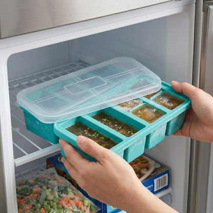 Brisyvo Silicone Soup Freezer Mold with Airtight Lid | Professional Meal Prep Portion Control Tray | Stackable & Space-Saving Refrigerator Organizer