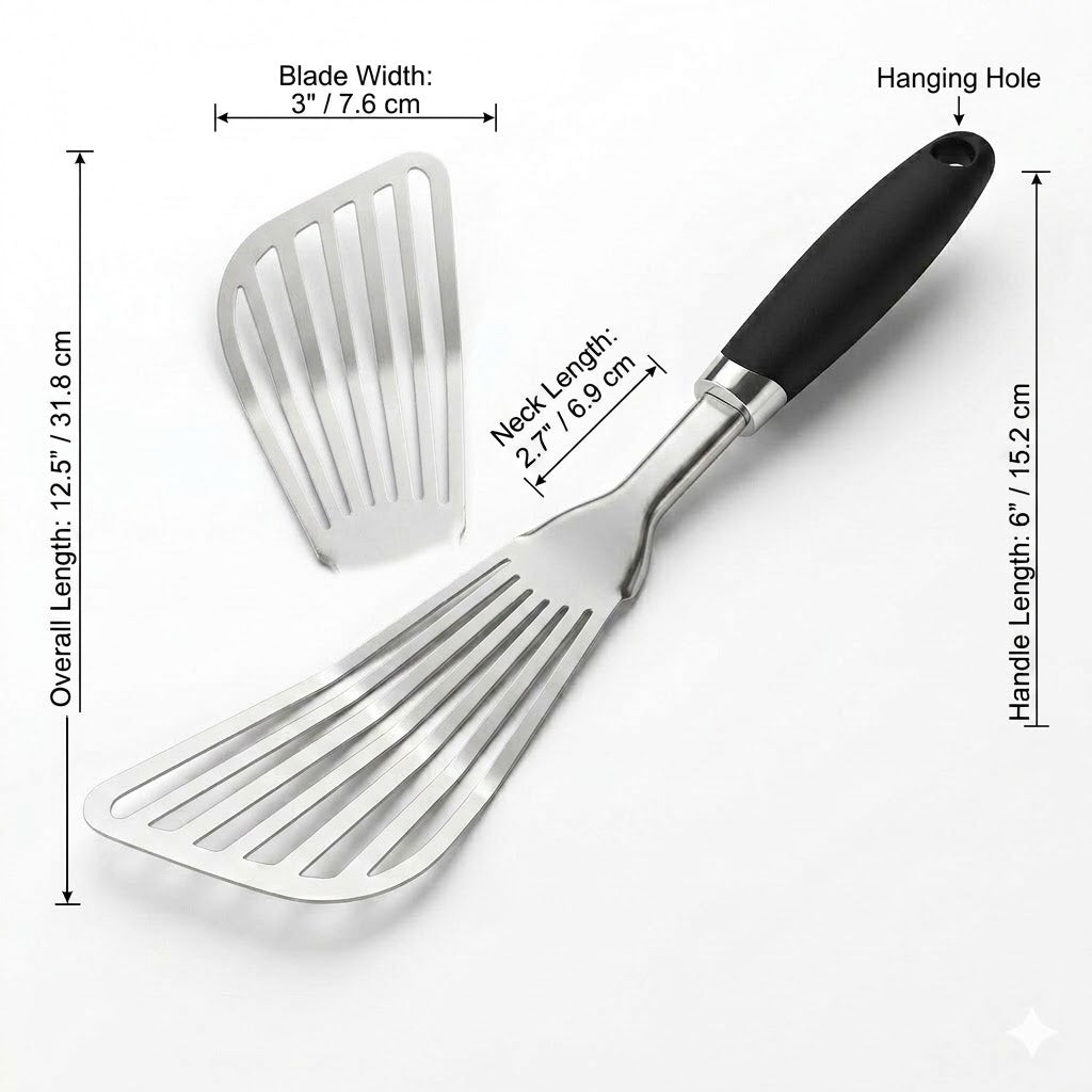 Brisyvo Premium Stainless Steel Fish Turner | Professional Grade Slotted Spatula with Comfort Grip | Essential Kitchen Utensil for Delicate Flipping
