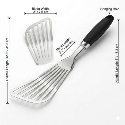 Brisyvo Premium Stainless Steel Fish Turner | Professional Grade Slotted Spatula with Comfort Grip | Essential Kitchen Utensil for Delicate Flipping