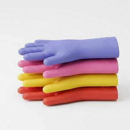 Brisyvo Premium Reusable Cleaning Gloves - 4 Pair Pack Food Grade Waterproof Rubber Kitchen Gloves for Dishwashing, Household Cleaning & Scrubber - Non-Slip Grip