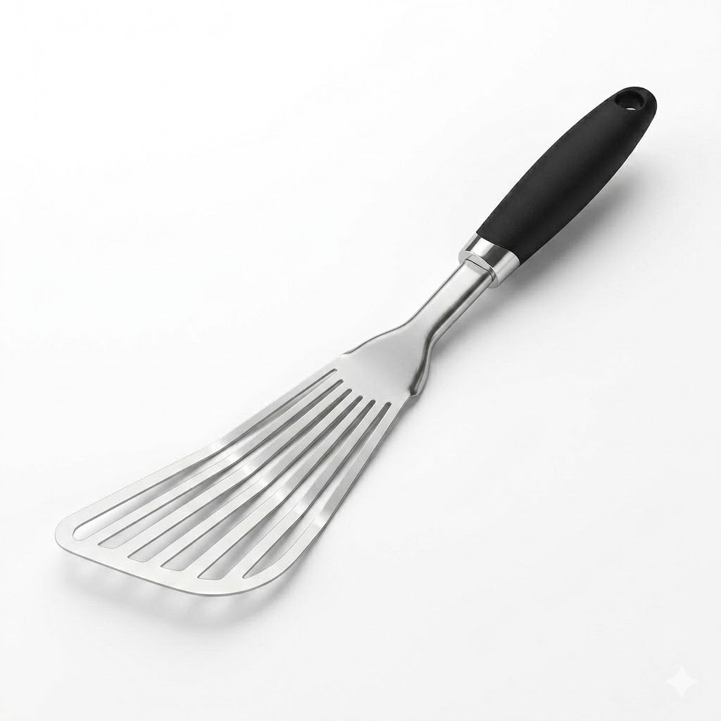Brisyvo Premium Stainless Steel Fish Turner | Professional Grade Slotted Spatula with Comfort Grip | Essential Kitchen Utensil for Delicate Flipping