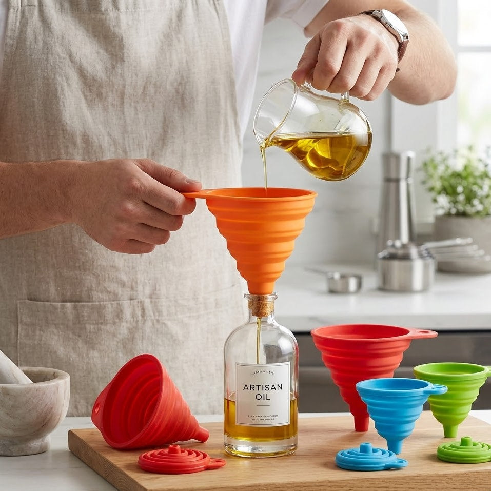 Brisyvo Collapsible Silicone Funnels for Kitchen Use - Food Grade Flexible Kitchen Funnel Set for Filling Bottles, Liquid, Powder Transfer - Space Saving & Dishwasher Safe, Multi-Colors